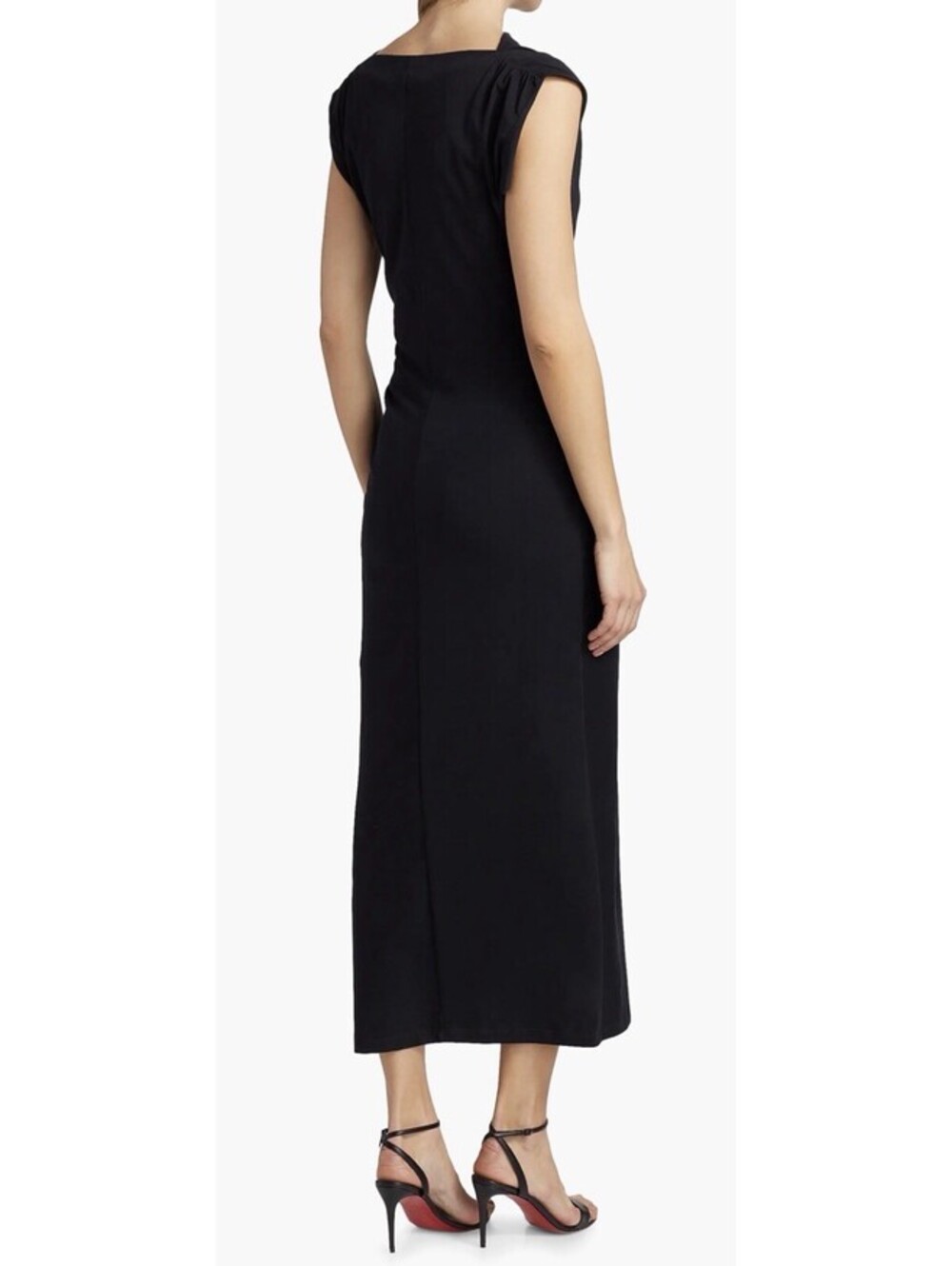 New Vince Cowlneck Cotton Midi-Dress In Black Size L $248 - Picture 3 of 11